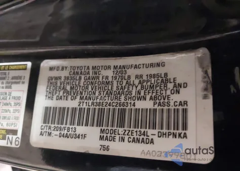 2004 Toyota Matrix Xr z USA, uszkodzony, nr VIN 2T1LR38E24C266314